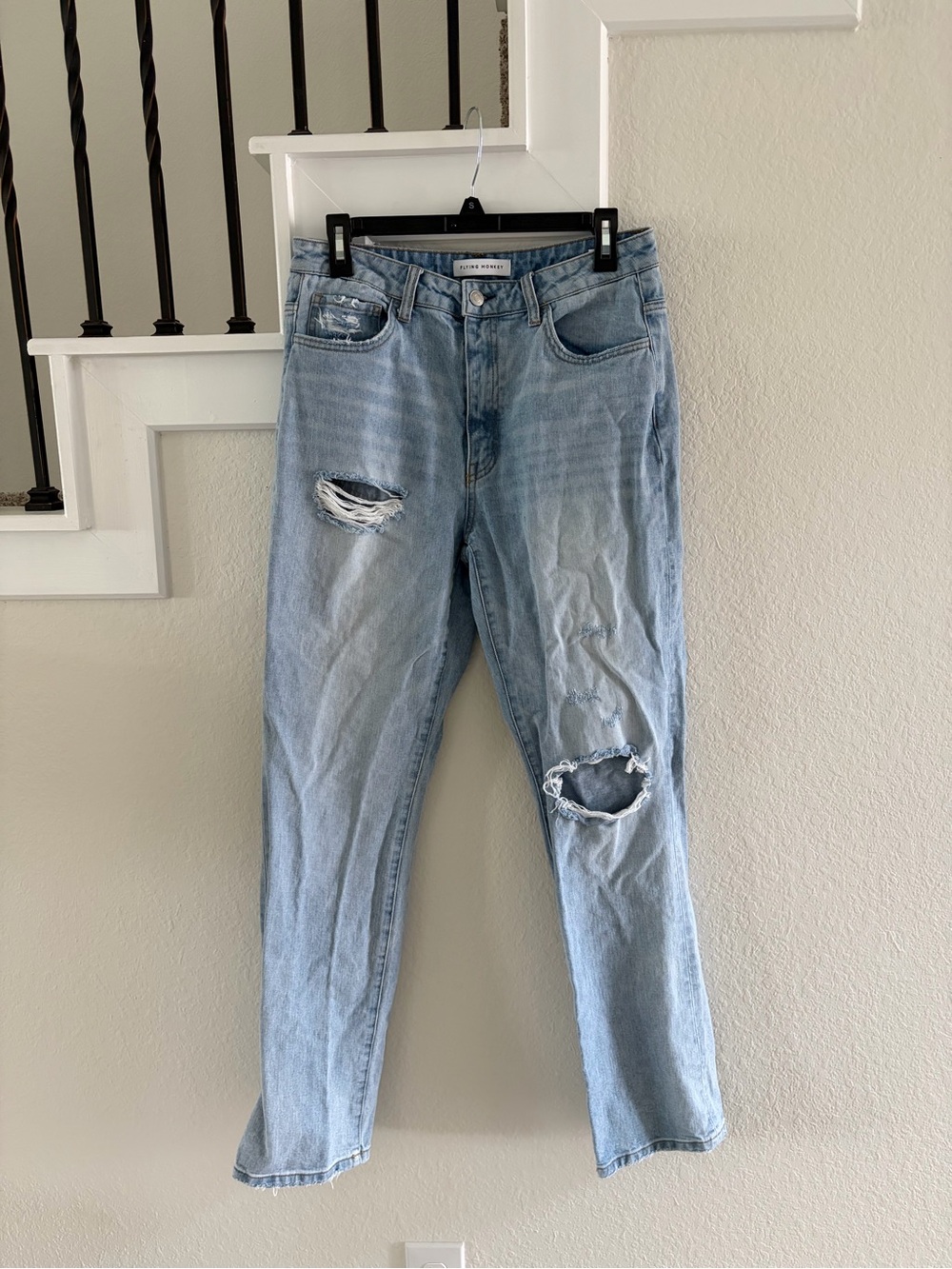 Flying Monkey Baggy Light Wash Distressed Jeans, 28